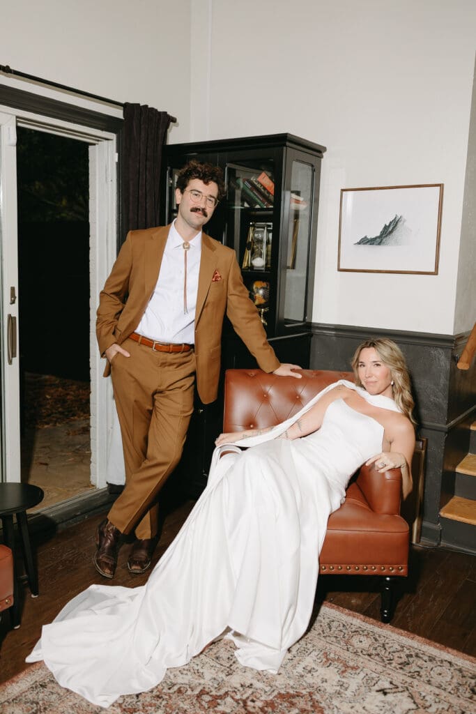 Retro couple standing together in wedding attire